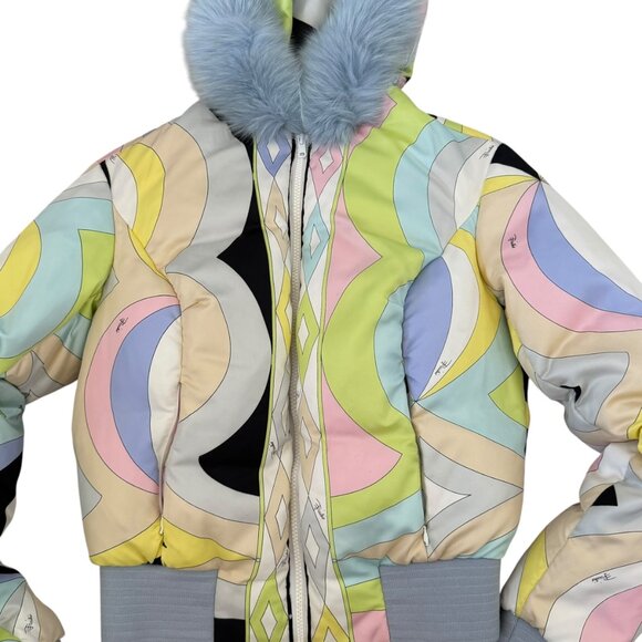 Vintage Iconic classic Emillio Pucci Fox fur Bomber jacket puffer blue print S 6 - Picture 6 of 14